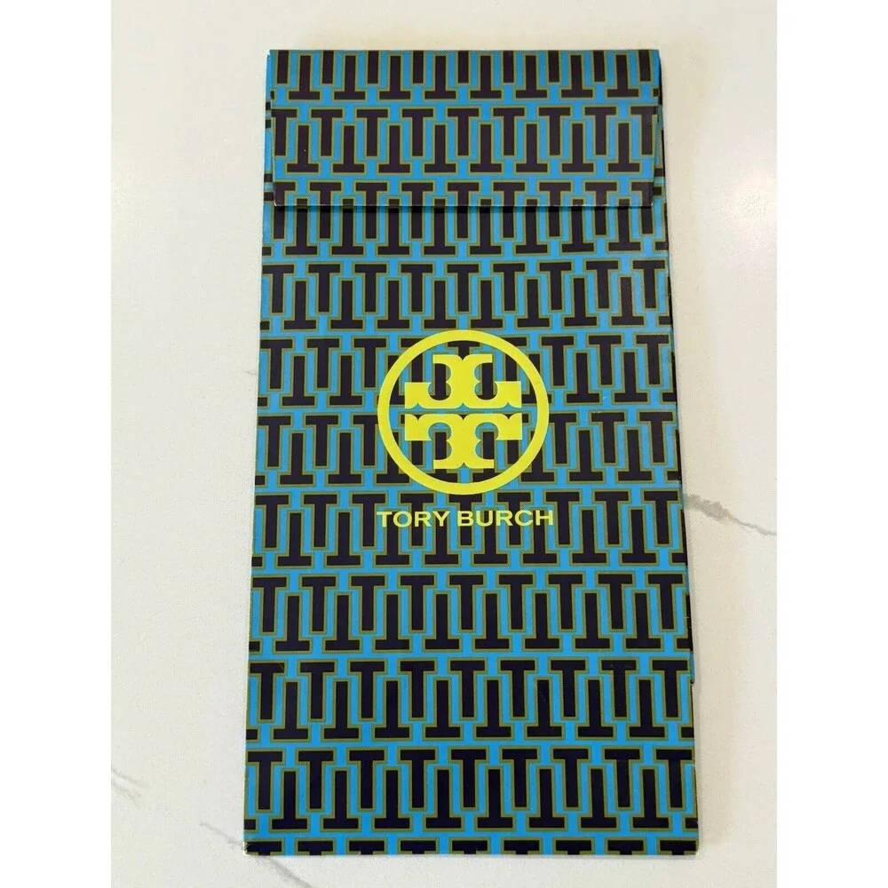 Tory Burch Blue Lime Geometric Gift Bag 13x7x5‎ Tall Decor Flap Closure EUC